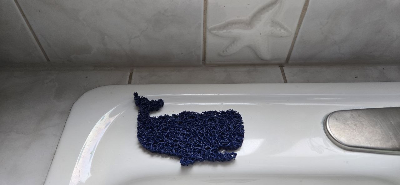SoapLift Whale Royal Blue, self-draining soap saver on sink rim, Made in USA